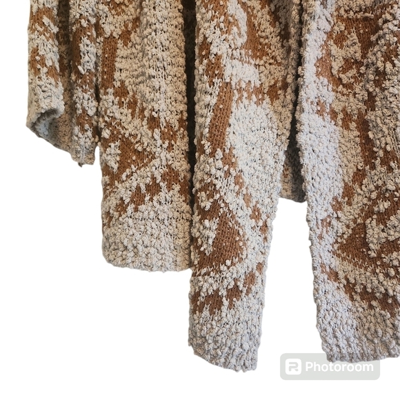 POL GRAY & BROWN WATERFALL AZTEC OPEN DRAPE COZY CARDIGAN SWEATER SIZE S - Picture 6 of 9